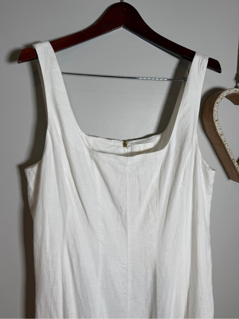 Lilly Putlizer CALINA Resort White Linen Maxi Dress Minimalist Coastal Sz 16 - Picture 4 of 10